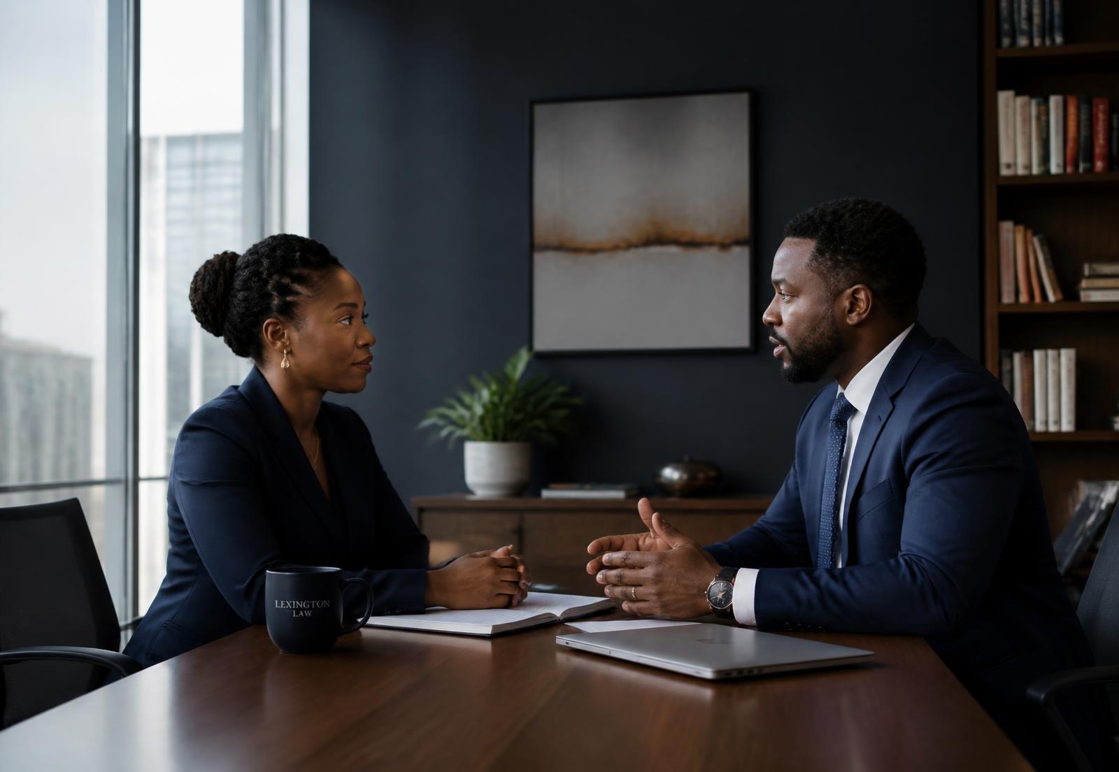 Advocates in consultation at a modern law office meeting table